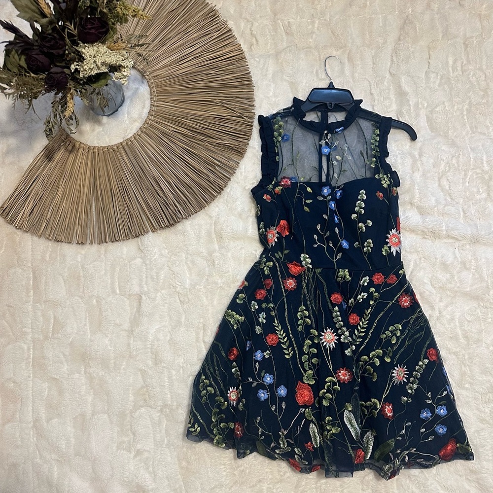 Floral Embroidered Kids Dress - Black and Red